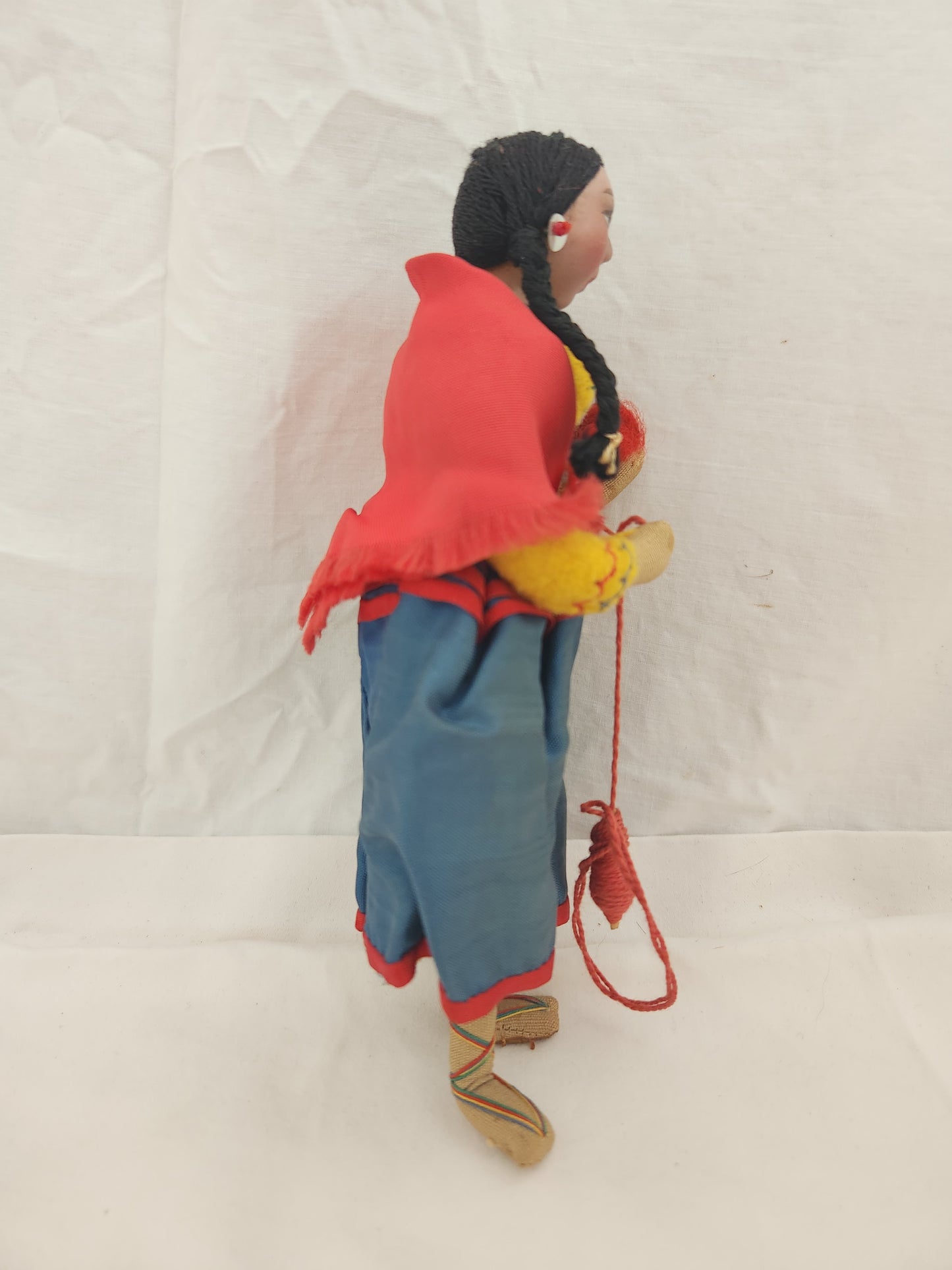 VTG - Peruvian Hand Made Doll - Woman Knitting (damaged)