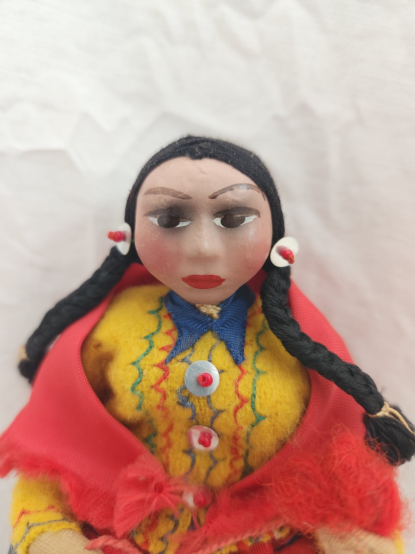 VTG - Peruvian Hand Made Doll - Woman Knitting (damaged)