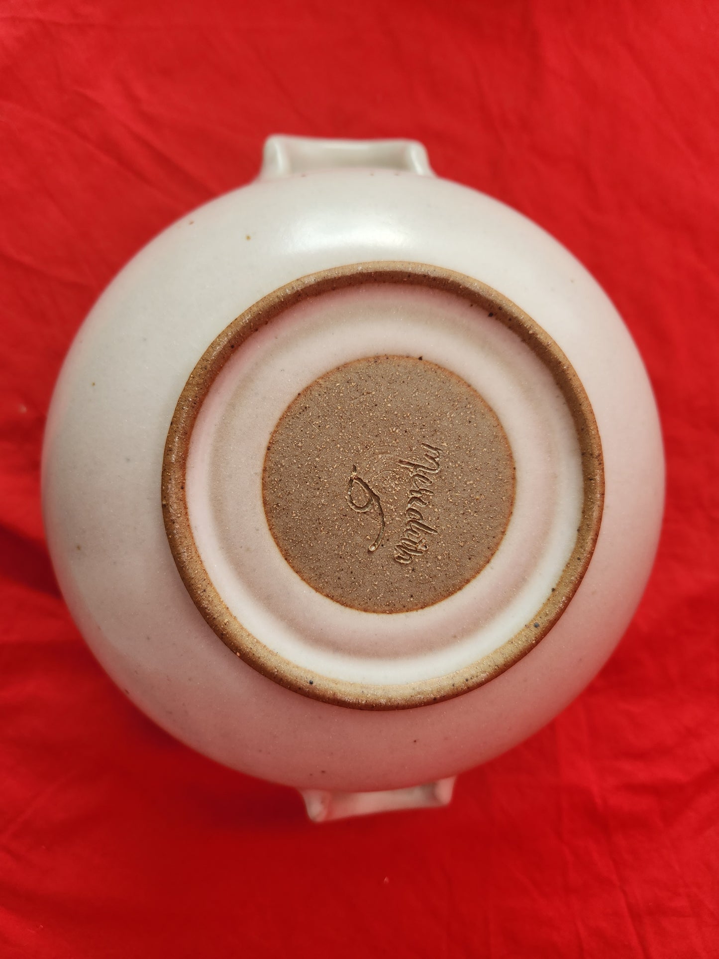 Amazing - Studio Art Pottery White and Brown Stoneware Pot w/Lid & Ladle - signed by Artist