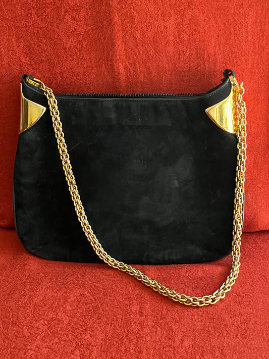 Vintage 1970s Black Suede and Leather Gucci Handbag