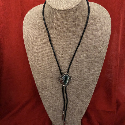 Handcrafted Sterling Silver, Gemstone and Leather Bolo Tie