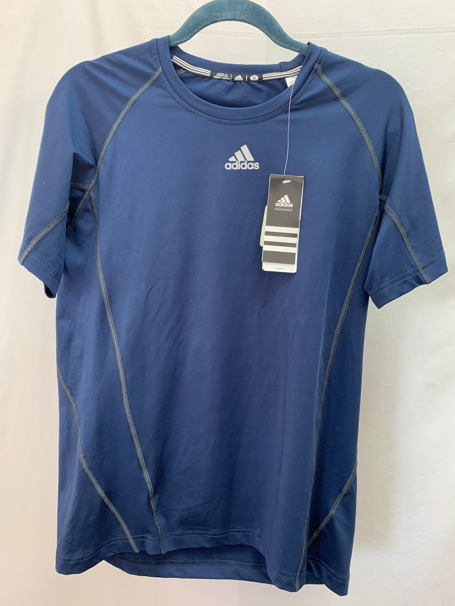 NWT - ADIDAS navy Fitted Short Sleeve CLIMACOOL Shirt - M