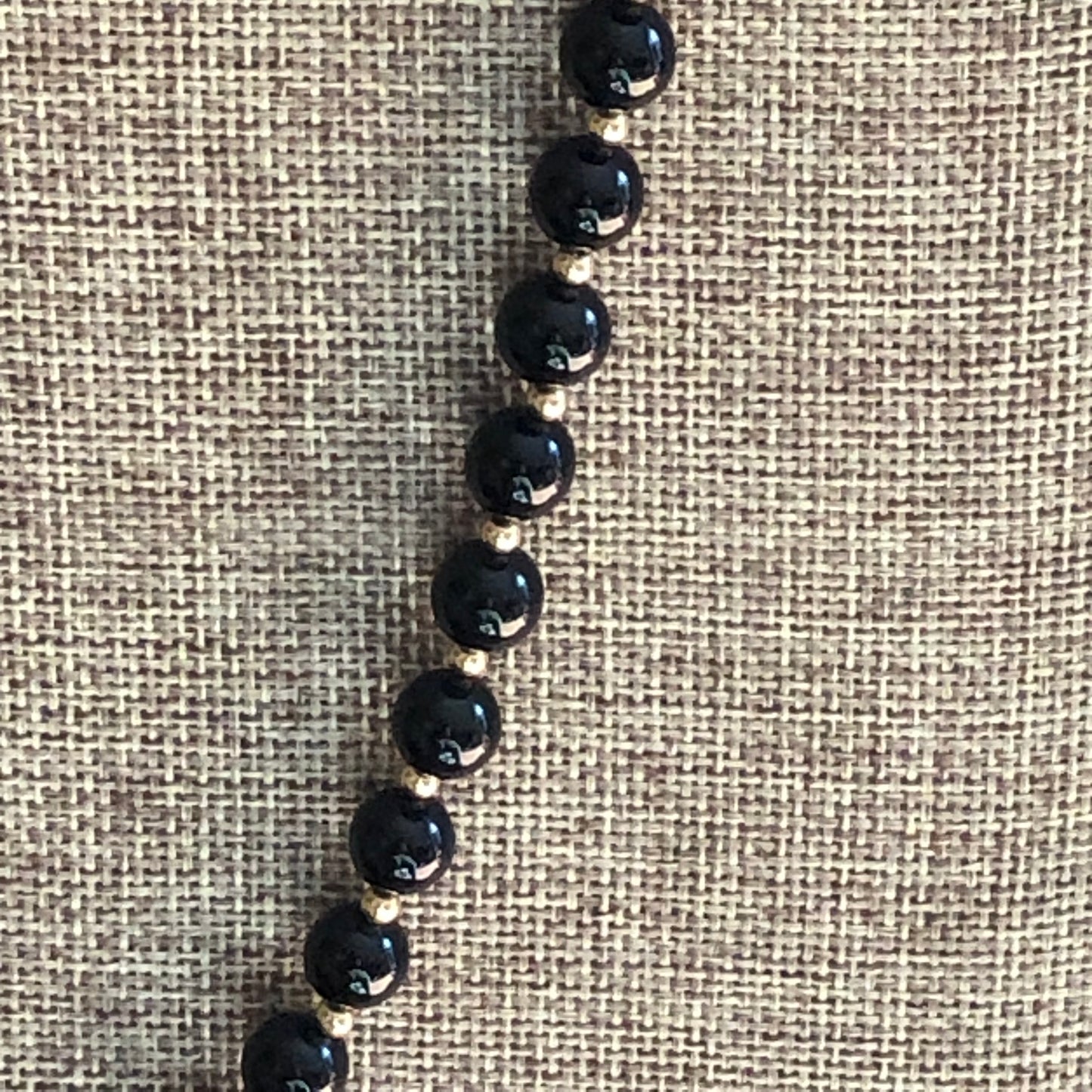 14k Yellow Gold and Black Onyx Bead Necklace