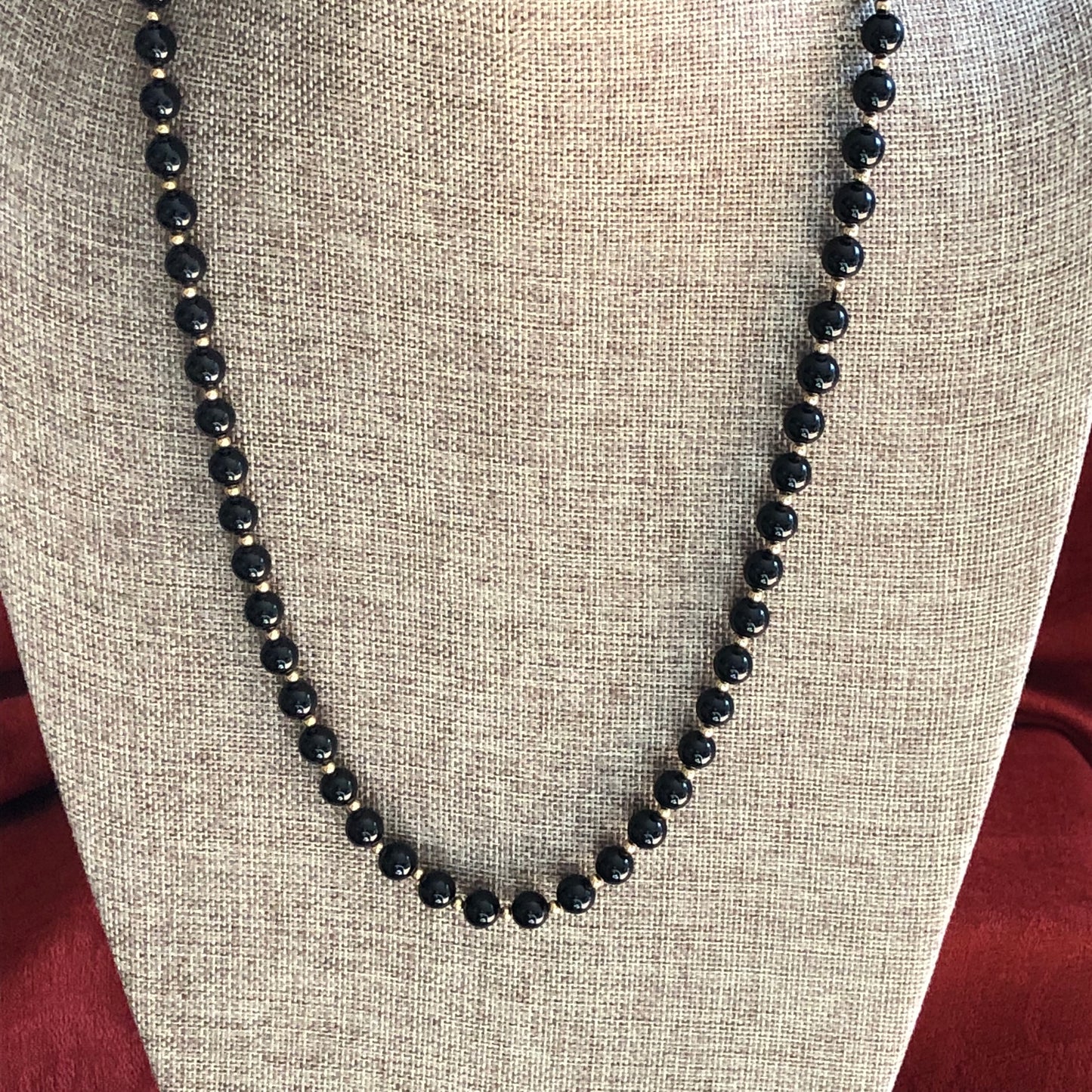 14k Yellow Gold and Black Onyx Bead Necklace