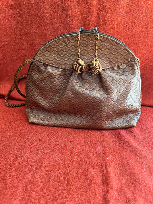 Vintage Brown Leather Fendi Crossbody with Satin Cord Strap and Zipper Accents