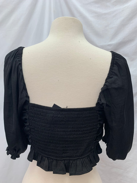 NWT - GLASSONS black Boho Crop 3/4 Sleeve Shirt - 8 / L