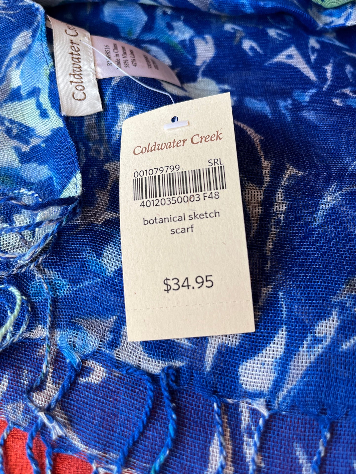 Coldwater Creek Botanical Sketch Scarf-NWT