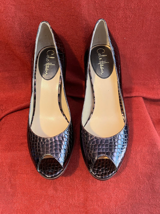 Cole Haan Brown Croc Pattern Peep Toe Pumps