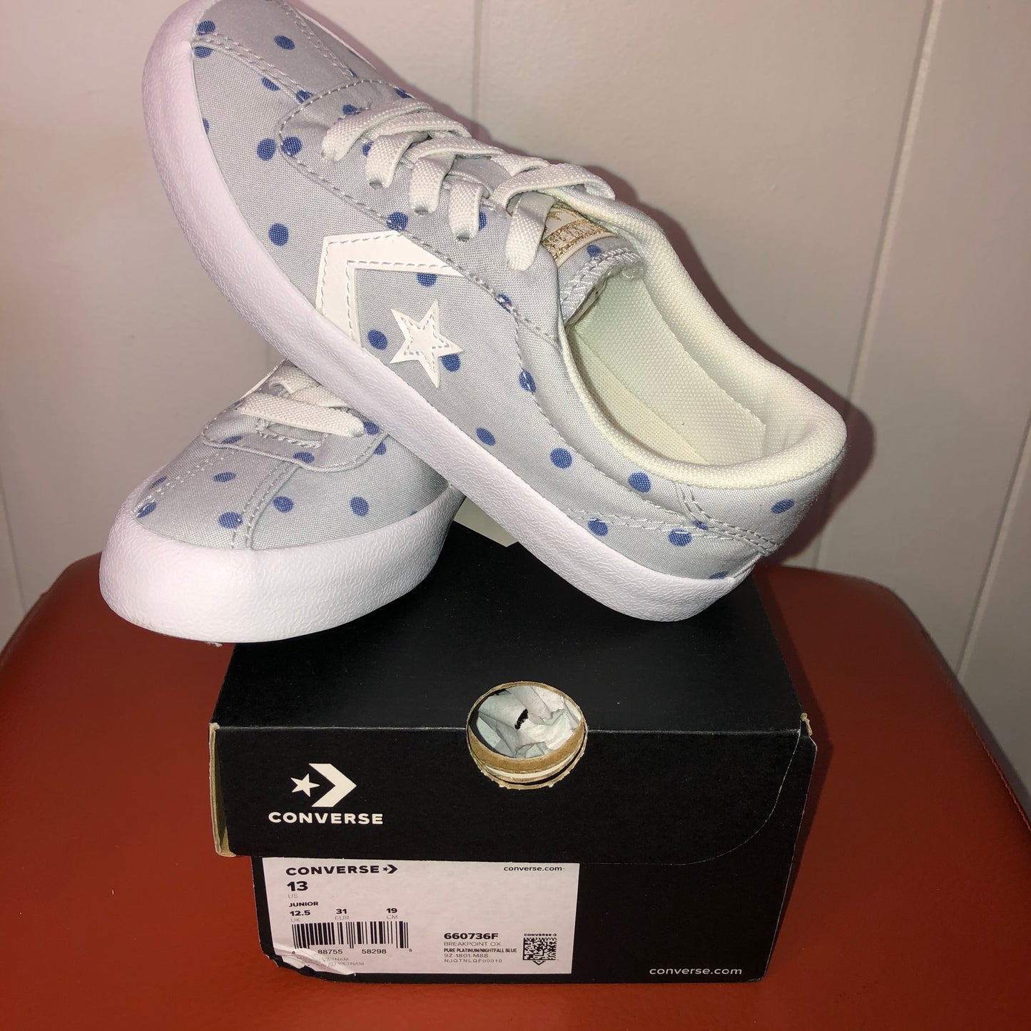NIB - CONVERSE Blue Dot White Sneakers - 13 Junior