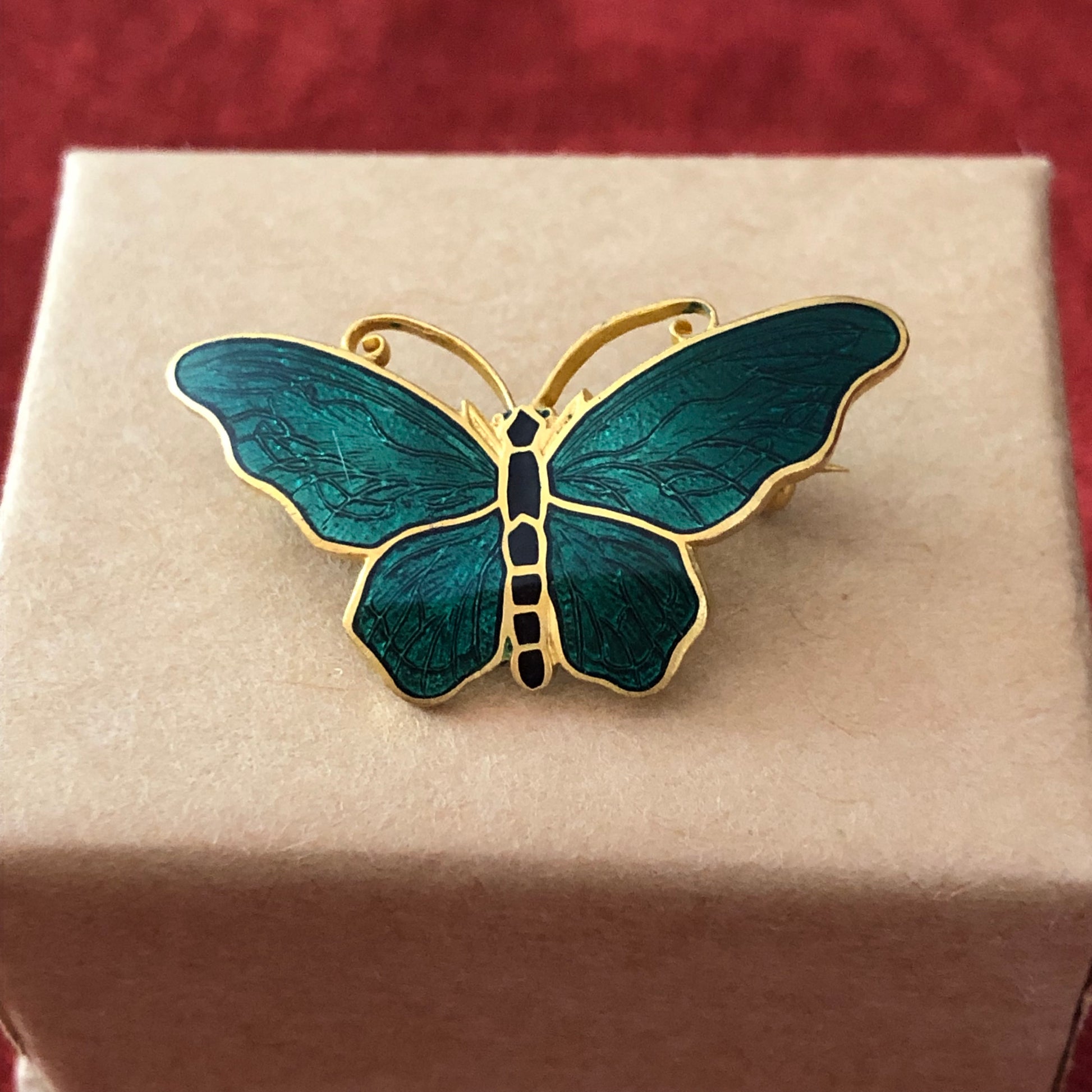 Set of 3 Colorful Enameled Butterfly Pins Gold Tone