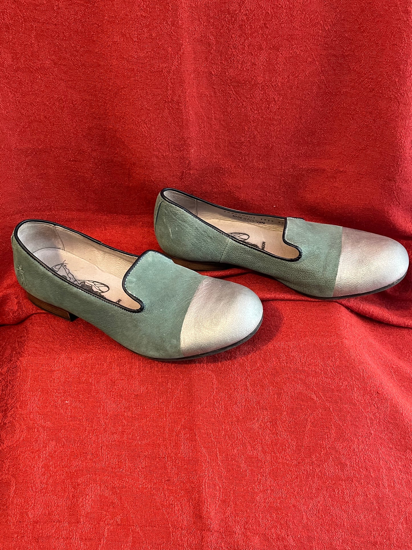 Fly London Sage Green Suede and Leather Slip On Flats