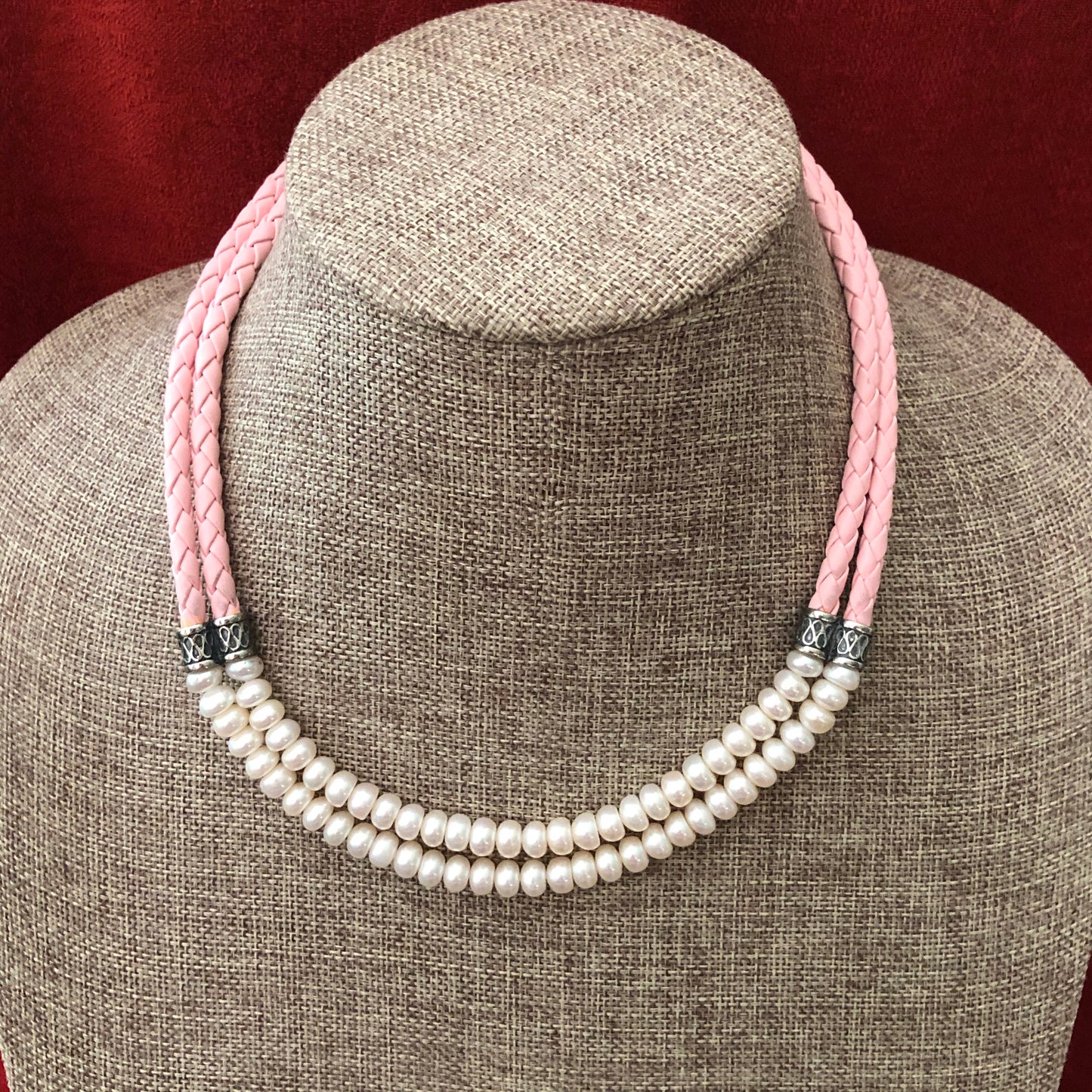 Sterling Leather and Pearl Fashion Necklace