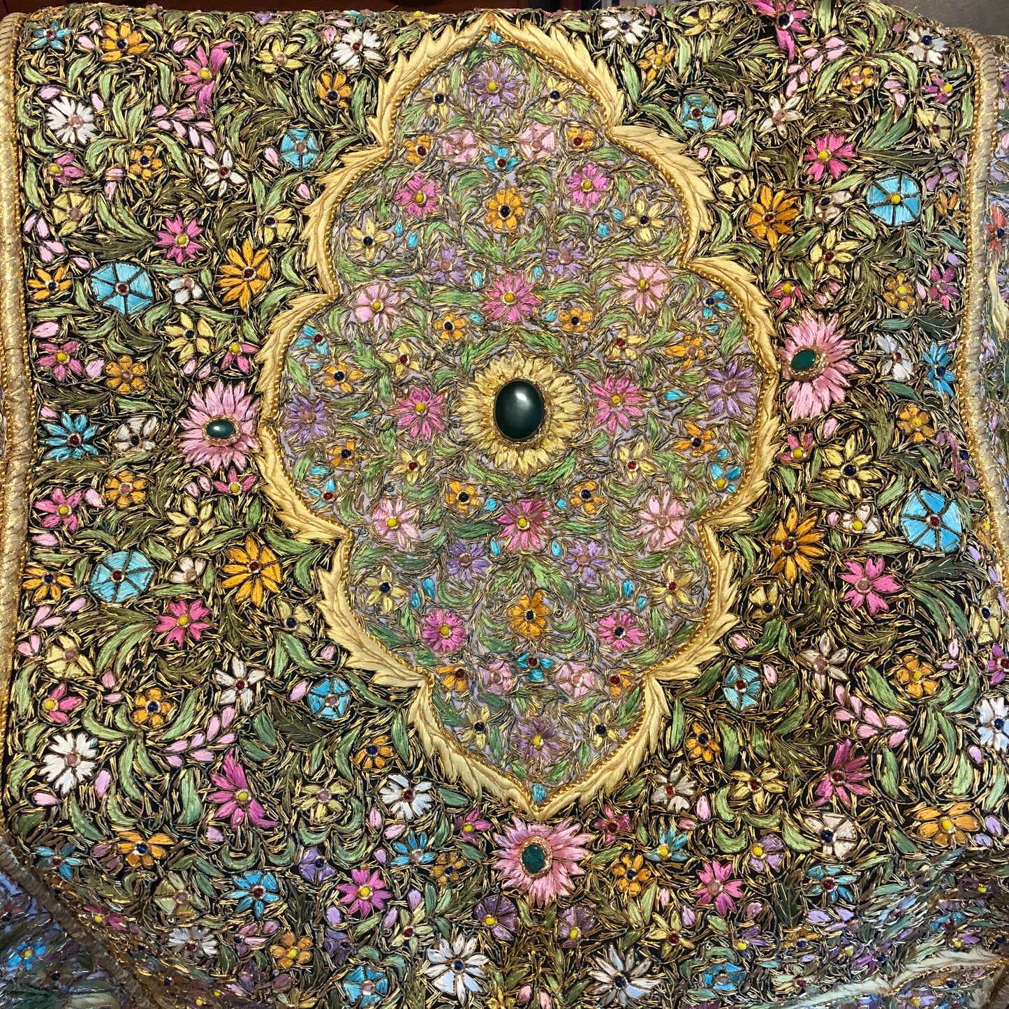 Large Handcrafted Zardozi Royal Tapestry with Semi-Precious Stones