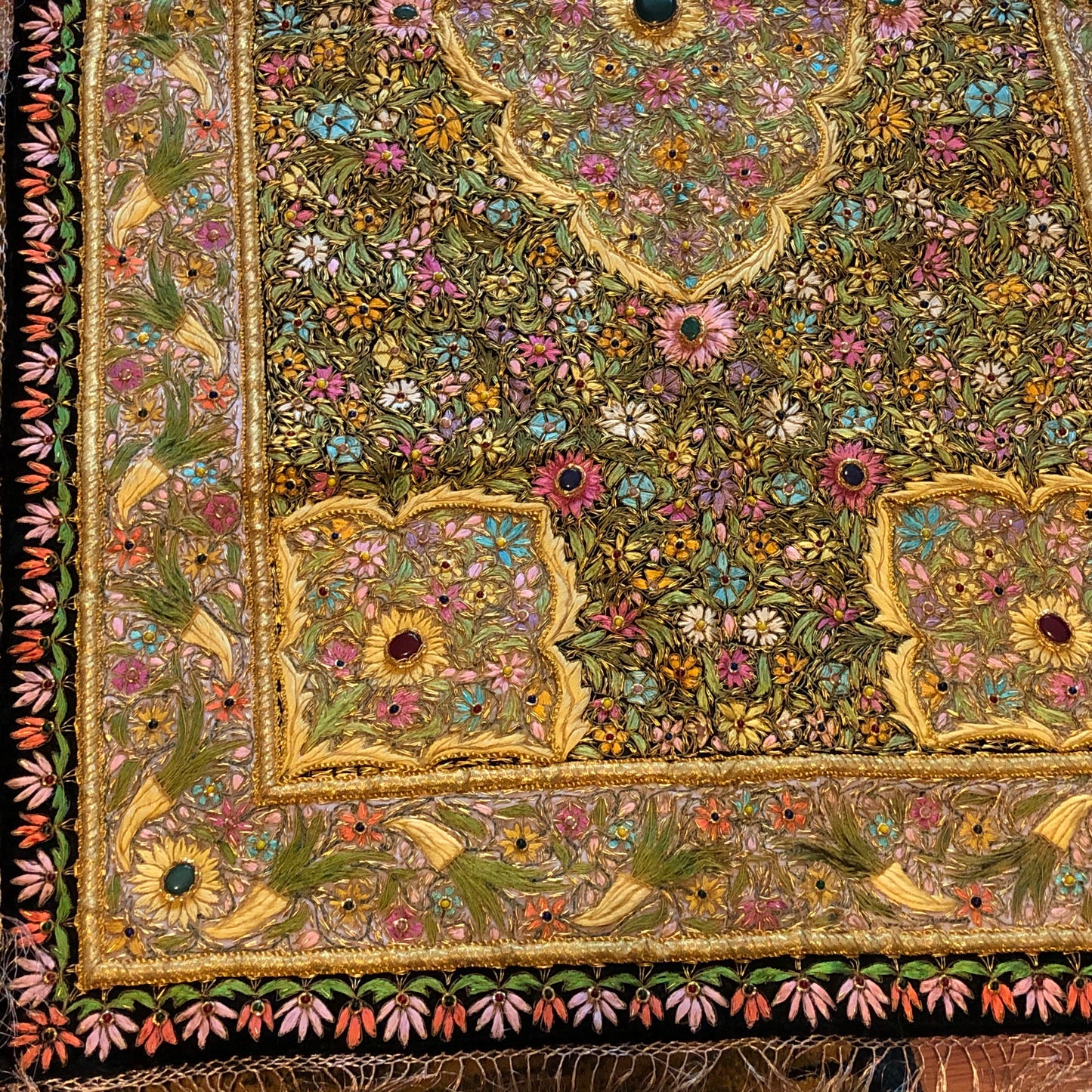 Large Handcrafted Zardozi Royal Tapestry with Semi-Precious Stones
