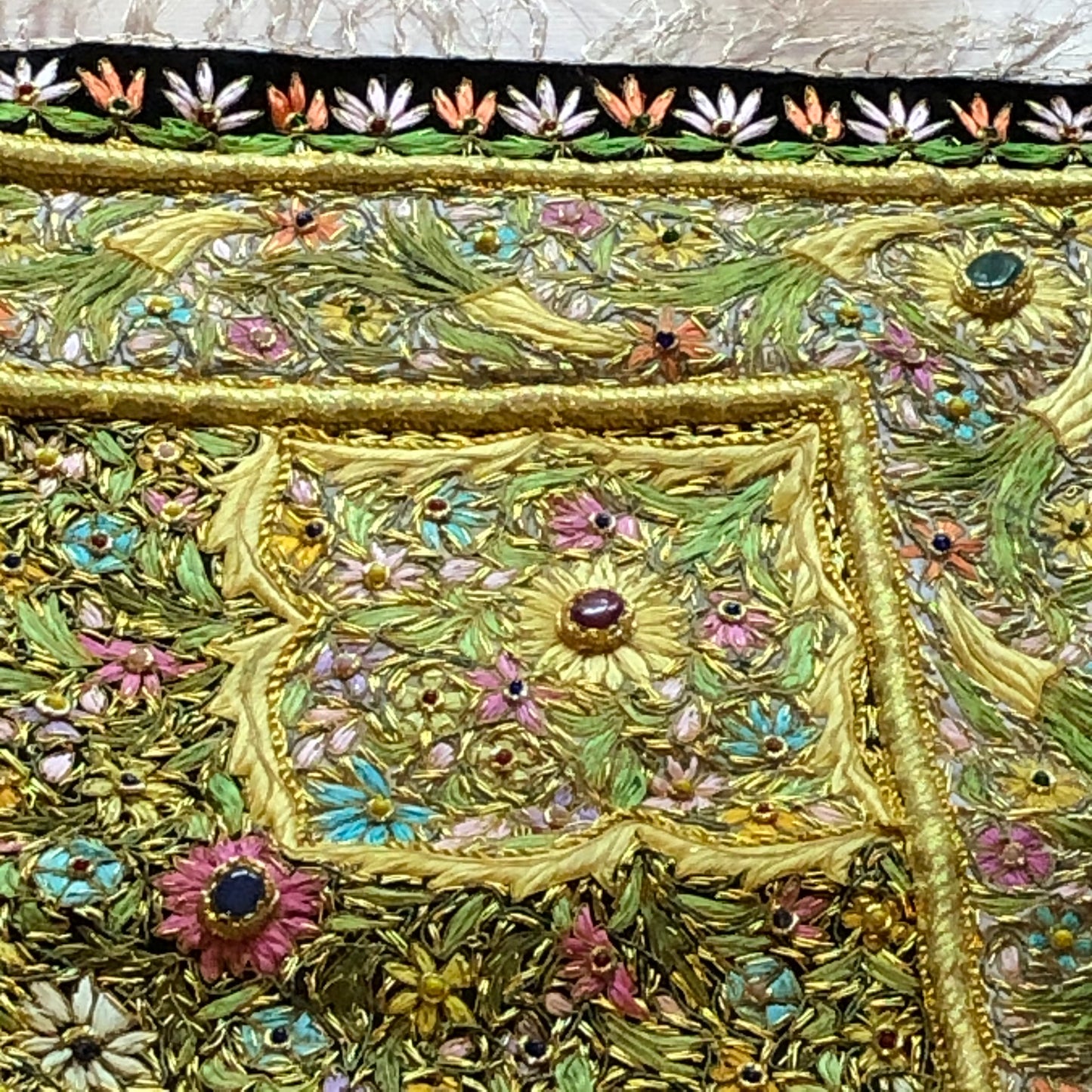 Large Handcrafted Zardozi Royal Tapestry with Semi-Precious Stones