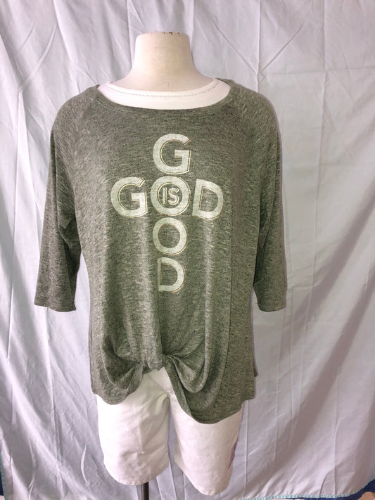 "God is Good" green Heathered 3/4 Length Sleeve Pullover - XL