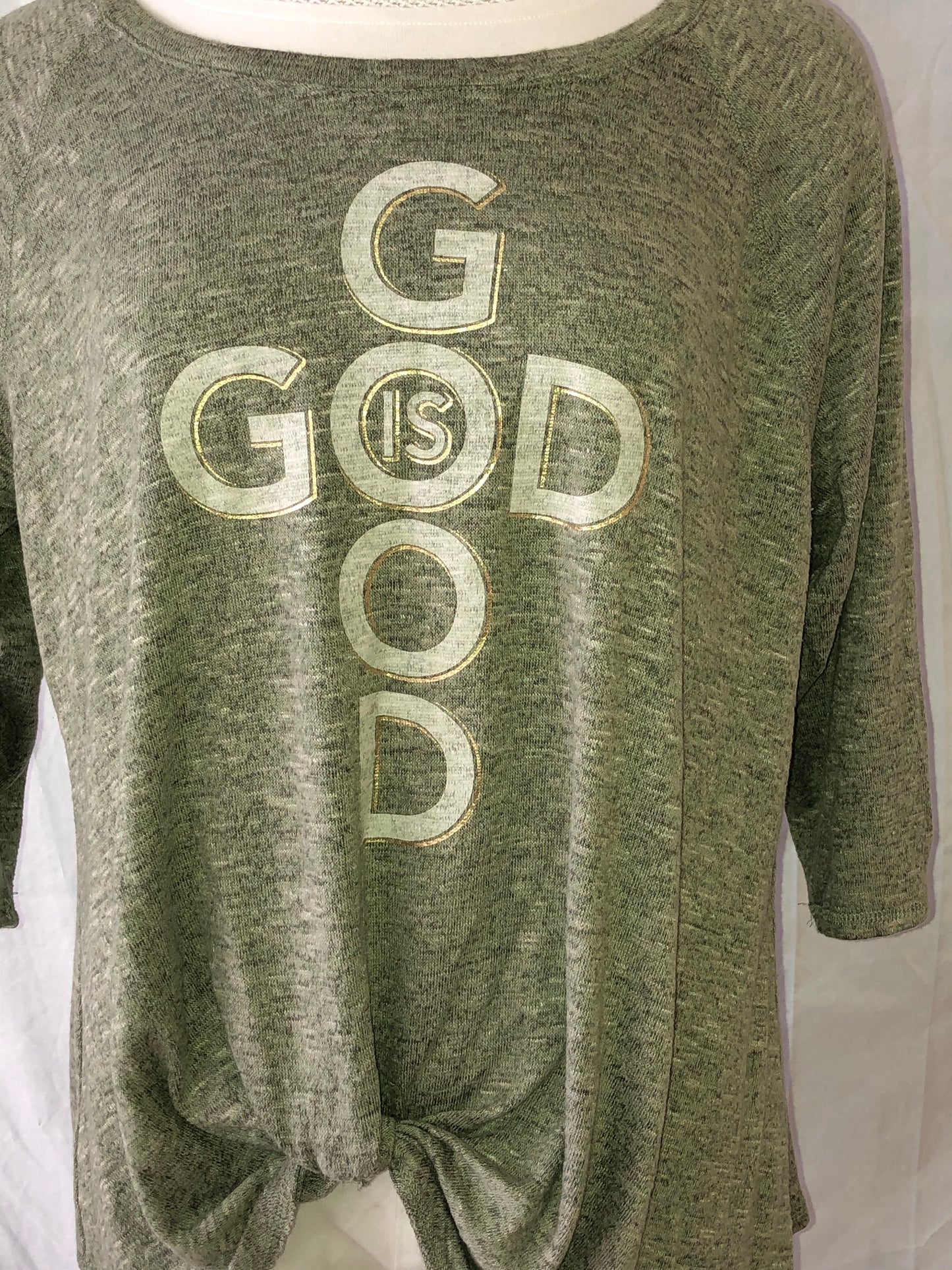 "God is Good" green Heathered 3/4 Length Sleeve Pullover - XL