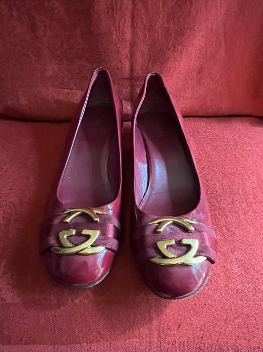 Red Patent Leather Interlocking G Pumps by Gucci-size 39 1/2 (8.5)