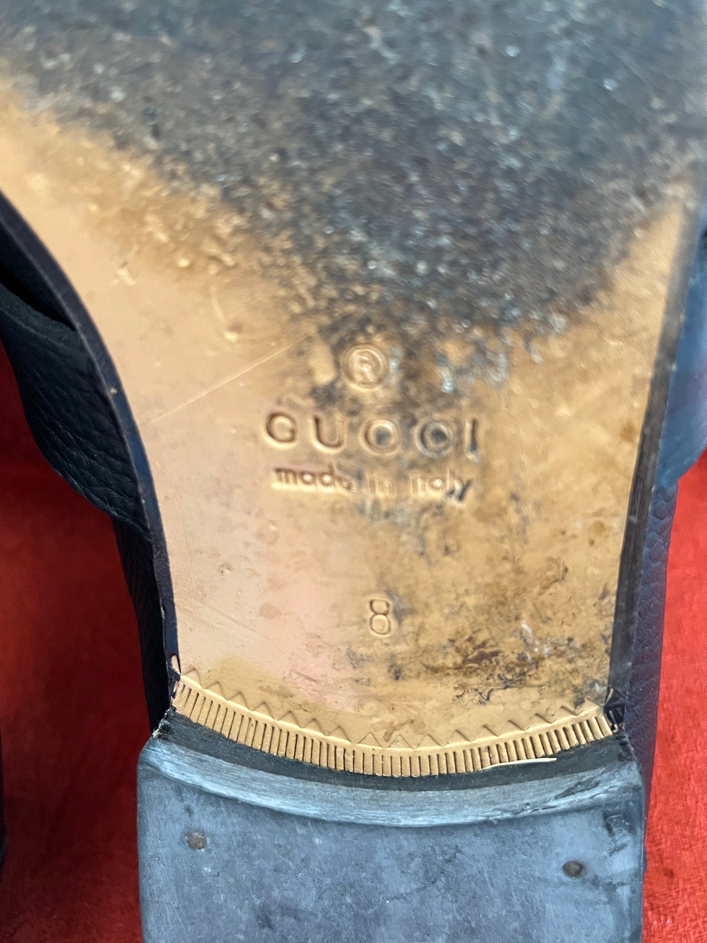 Black Pebble Grain Leather Gucci Horse Bit Loafer-247490 Size 8