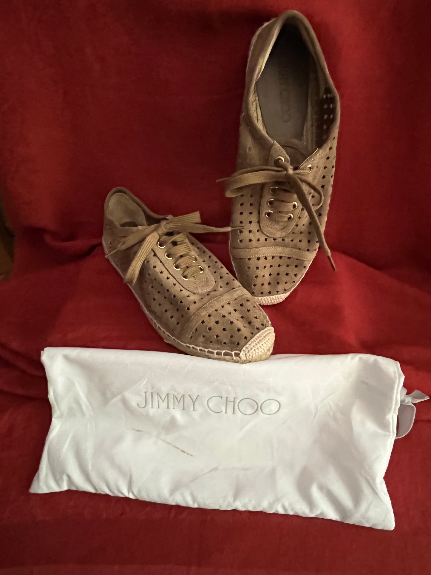 Jimmy Choo Suede Tie Espadrilles Made in Spain-Size 8 (No Box)