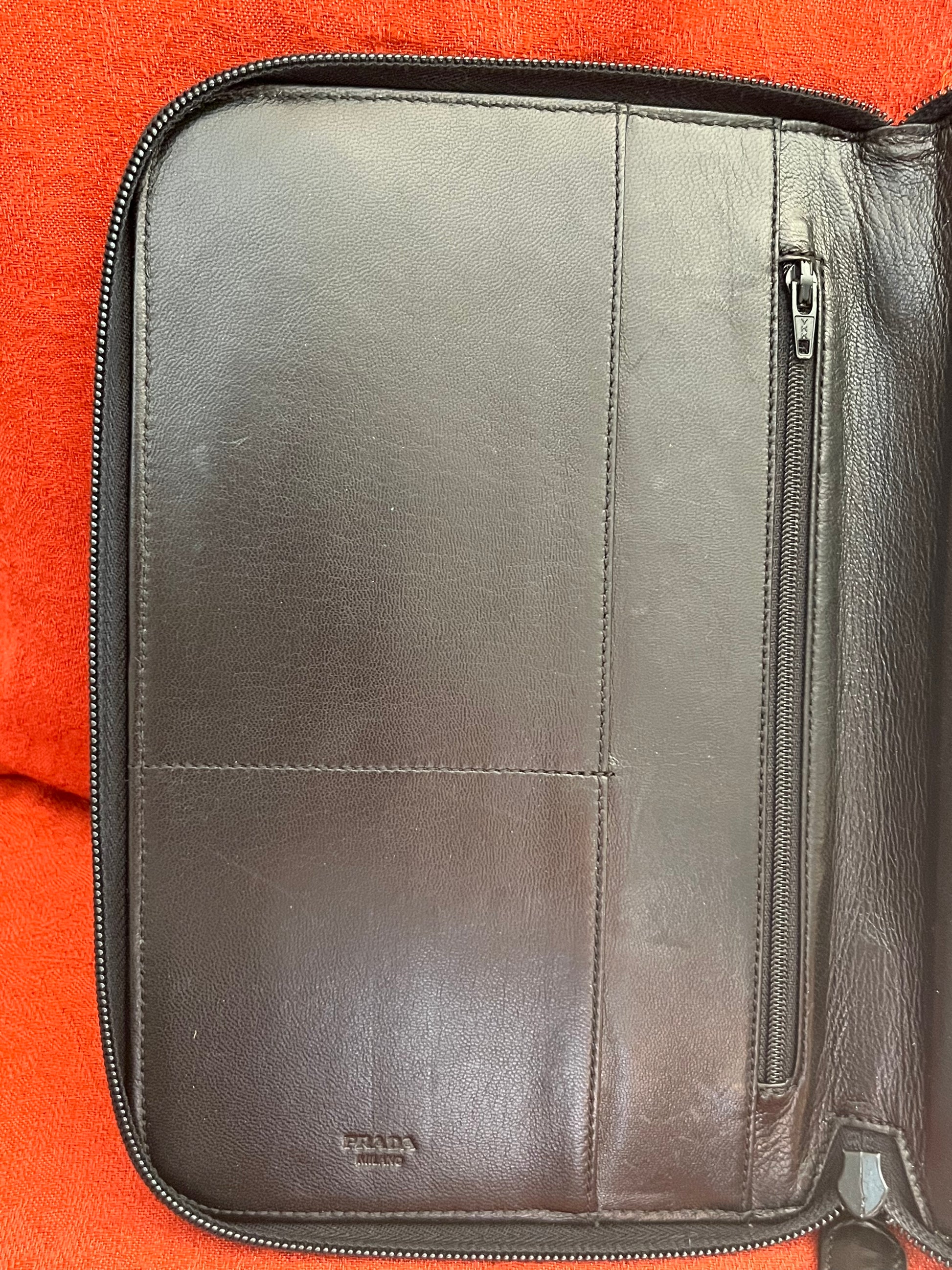 PRADA Tri-Color Saffiano Leather Zippered Portfolio Clutch Document Holder