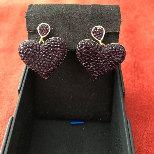Purple Rhinestone Heart-Shaped Earrings