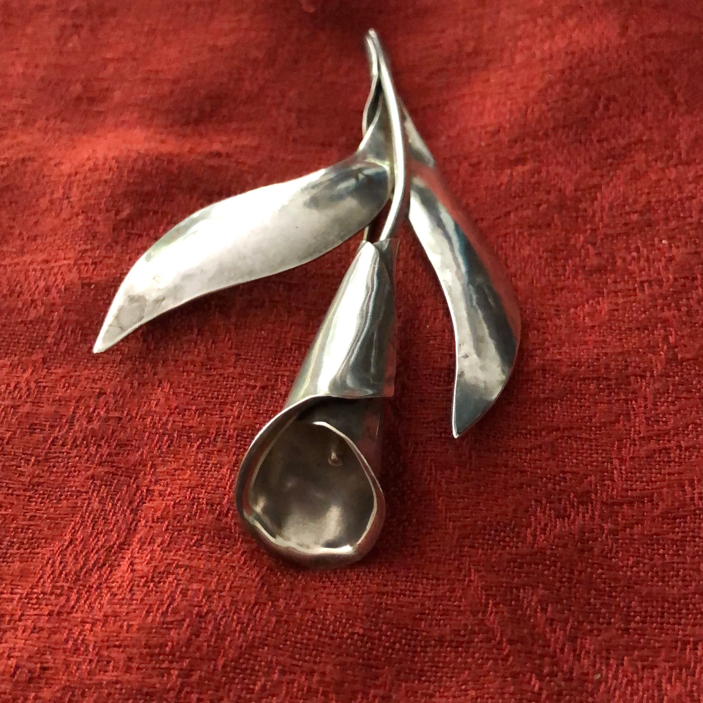Large Hand Forged Silver Cala Lily Brooch
