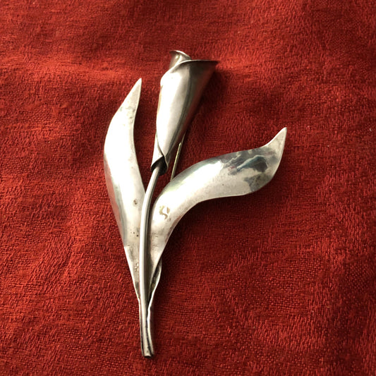 Large Hand Forged Silver Cala Lily Brooch