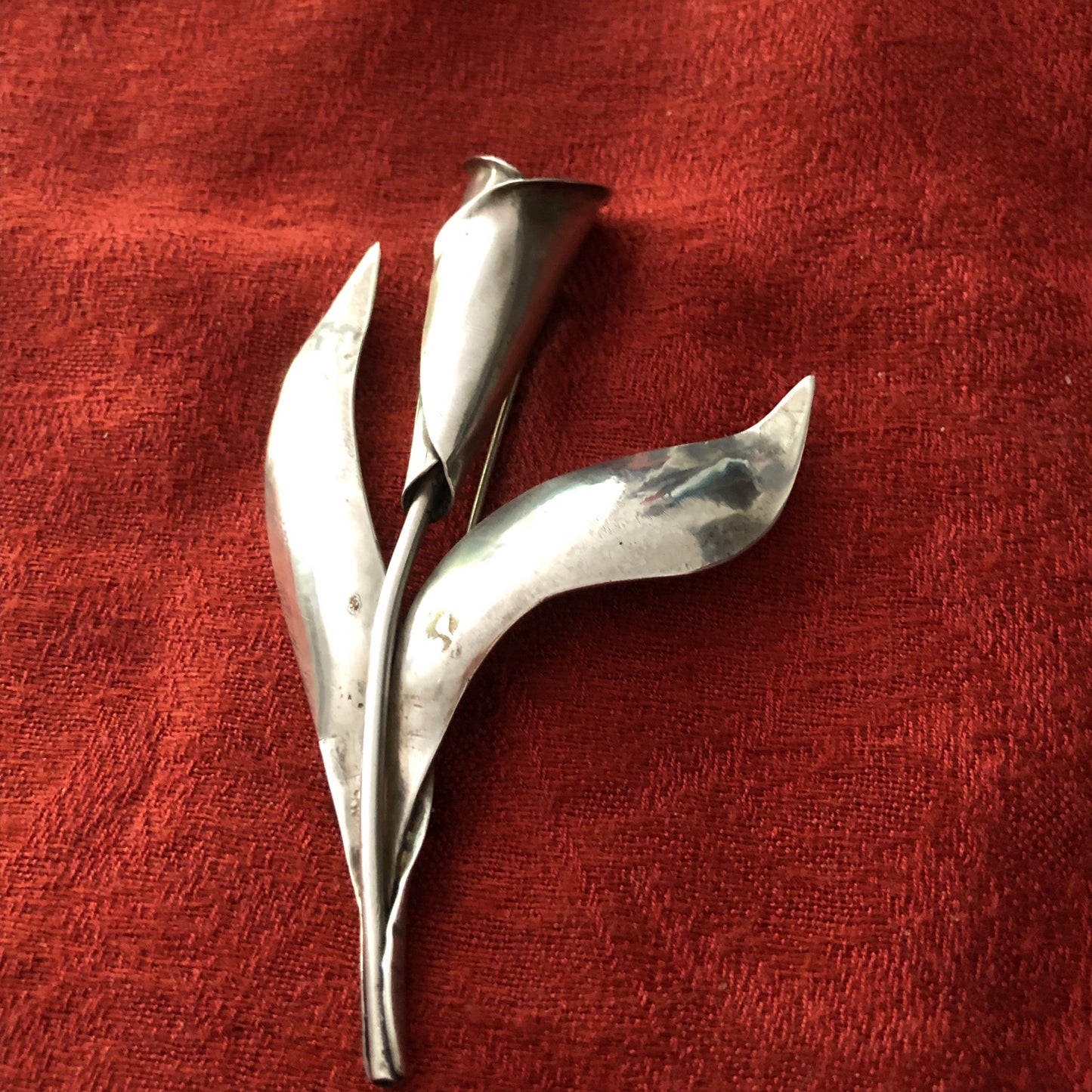 Large Hand Forged Silver Cala Lily Brooch