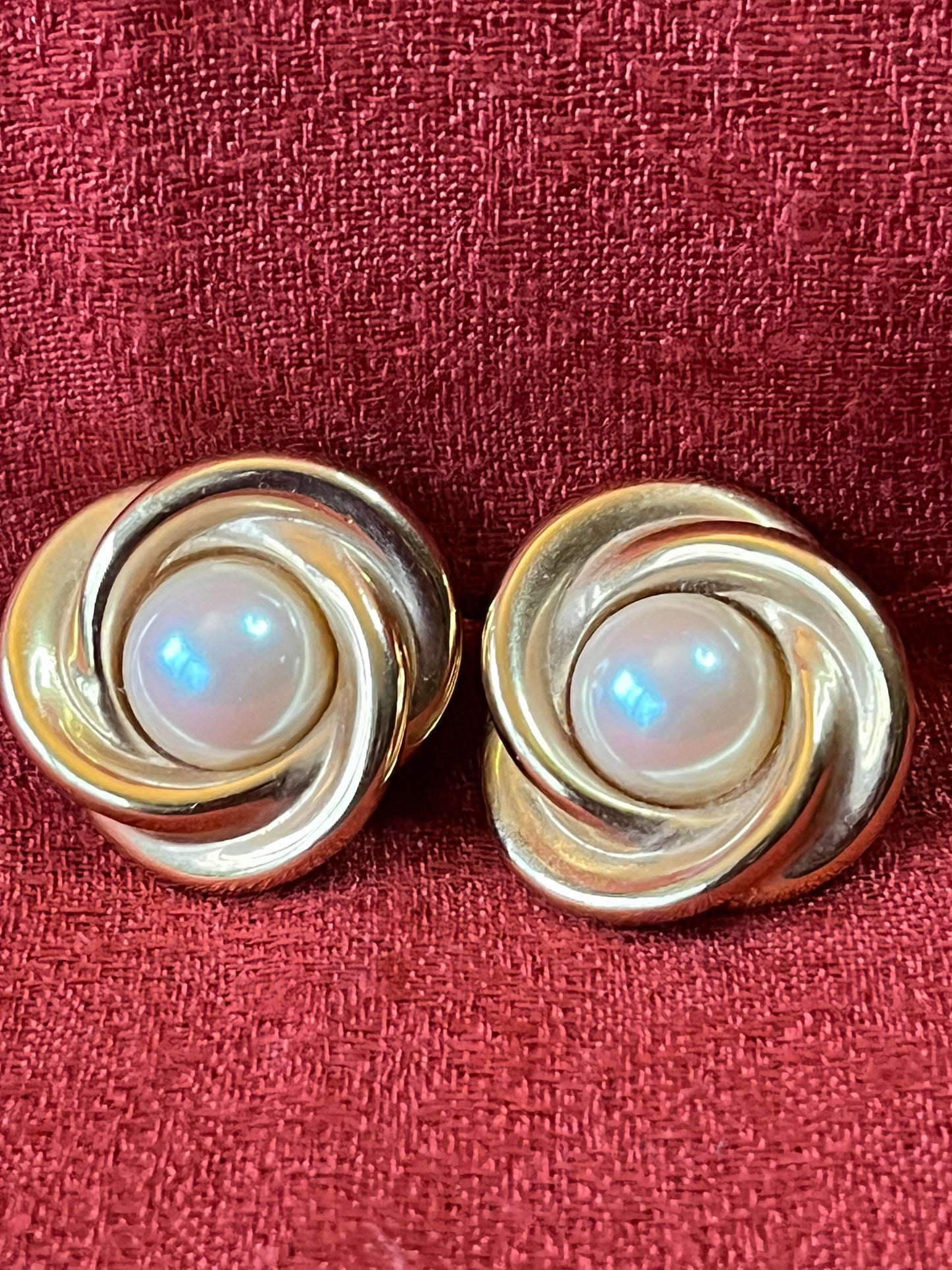 Vintage St. John Gold Tone and Faux Pearl Clip On Earrings