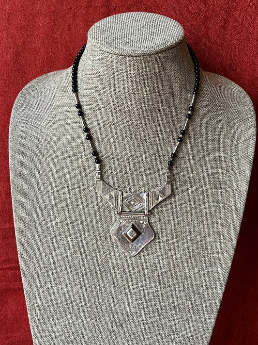 Sterling and Black Onyx Shield Necklace
