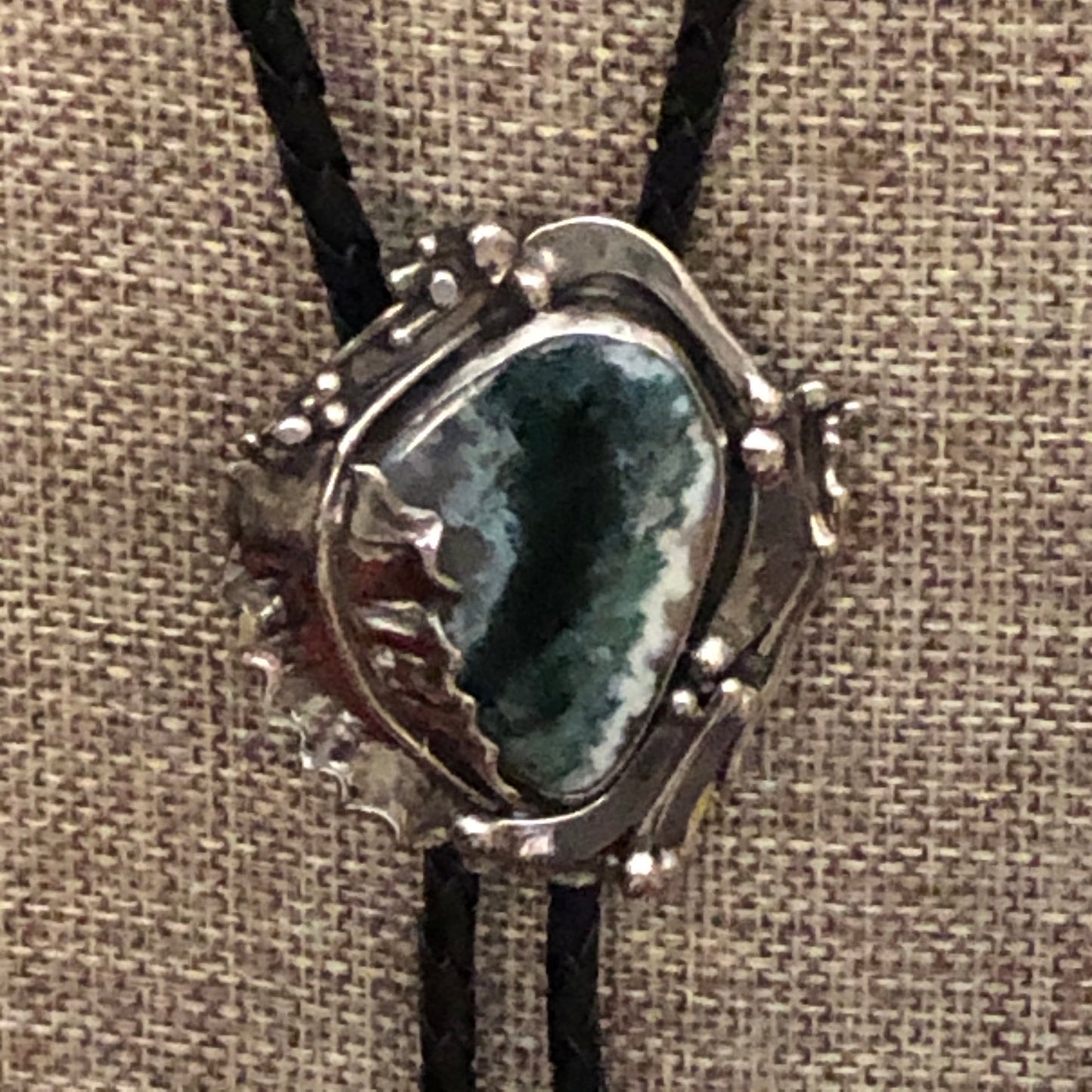Handcrafted Sterling Silver, Gemstone and Leather Bolo Tie