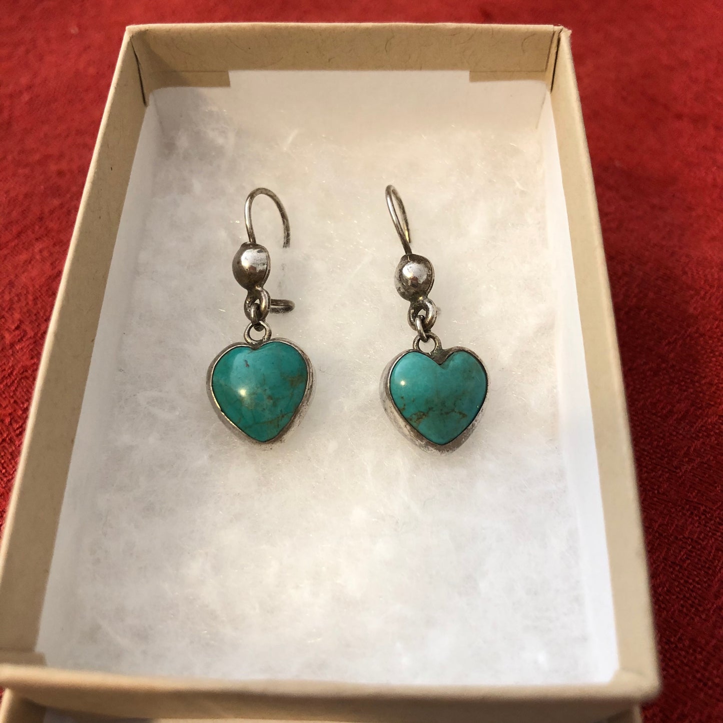Heart-Shaped Turquoise and Sterling Earrings