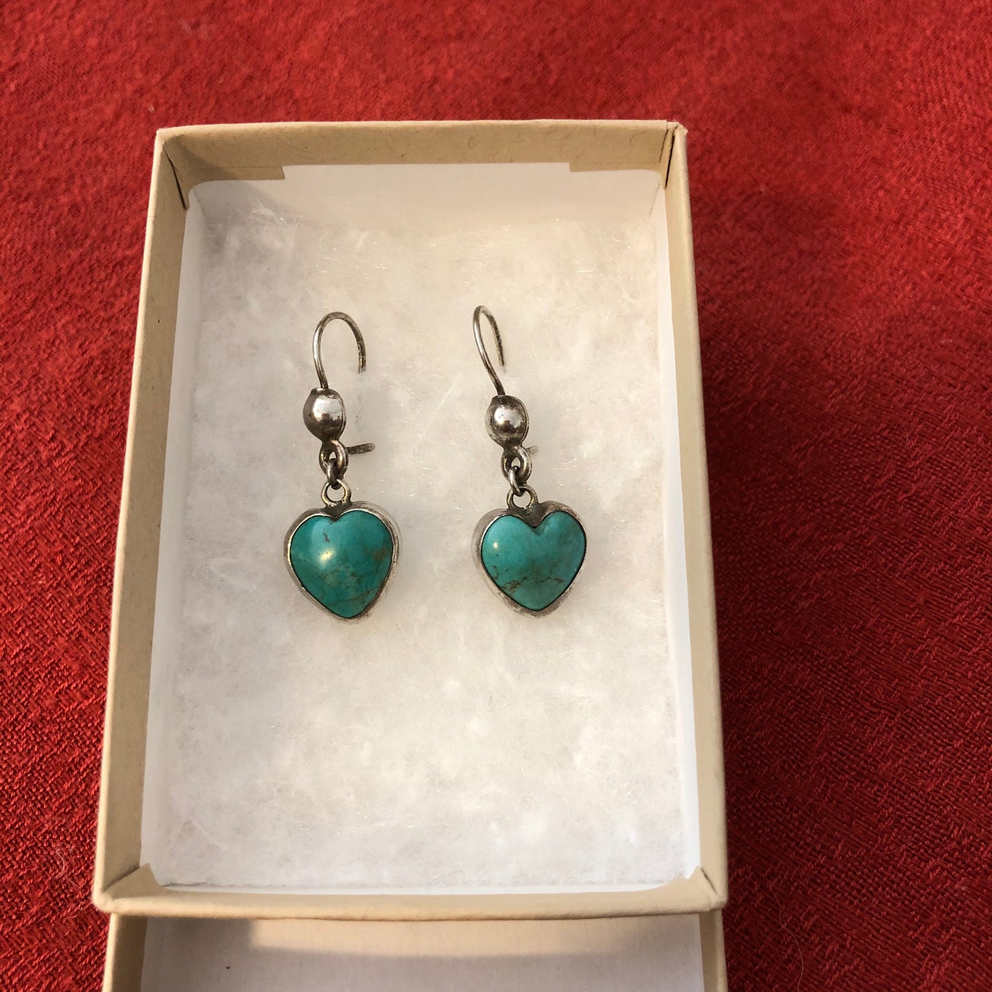 Heart-Shaped Turquoise and Sterling Earrings