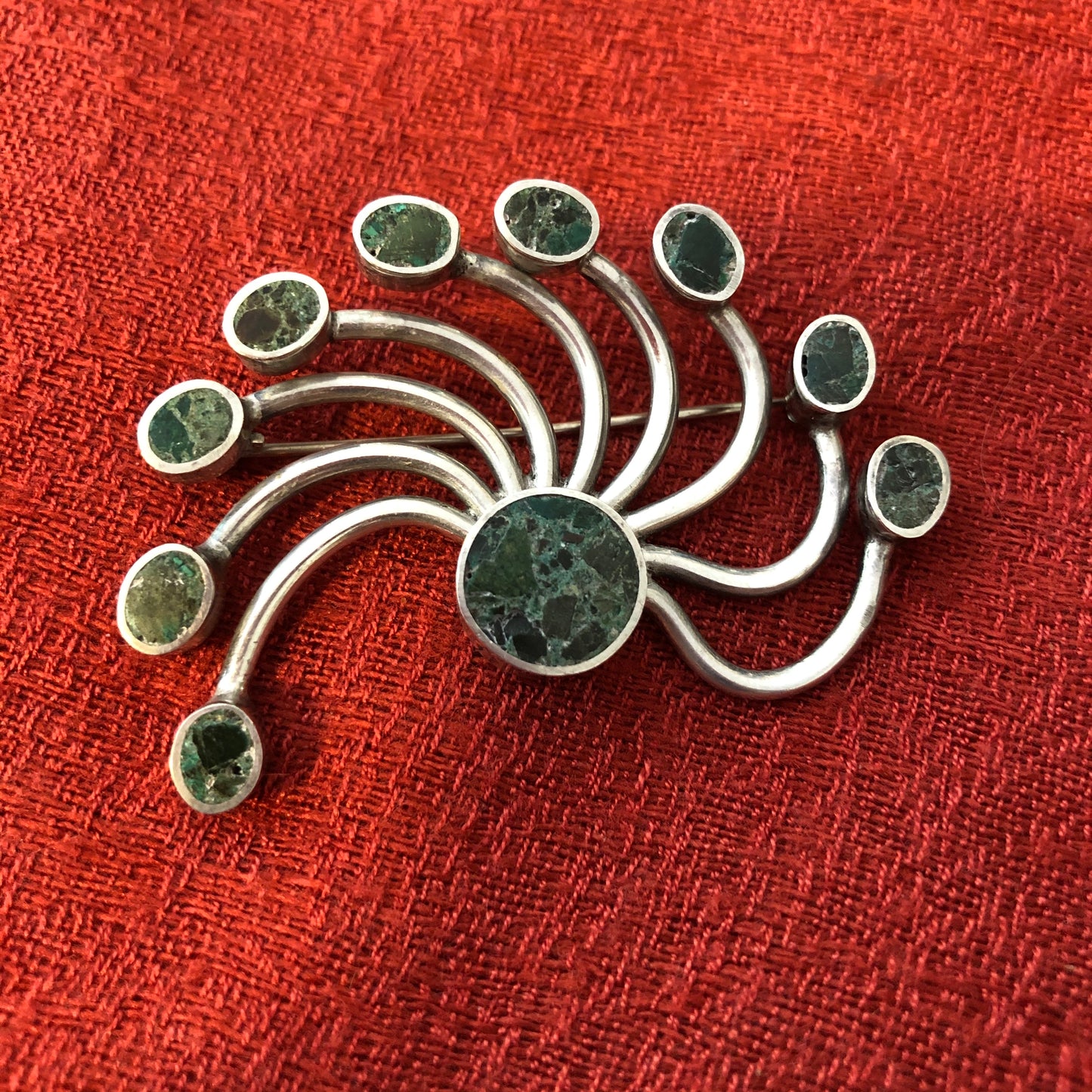 Vintage 1970's Crushed Turquoise Spindly Brooch