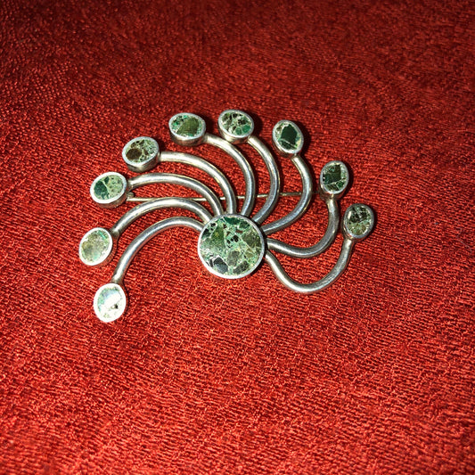 Vintage 1970's Crushed Turquoise Spindly Brooch