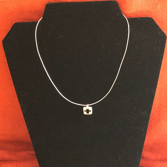 Tiffany & Co. Sterling Silver Stencil Square Cross Pendant Omega Wire Chain Necklace "
