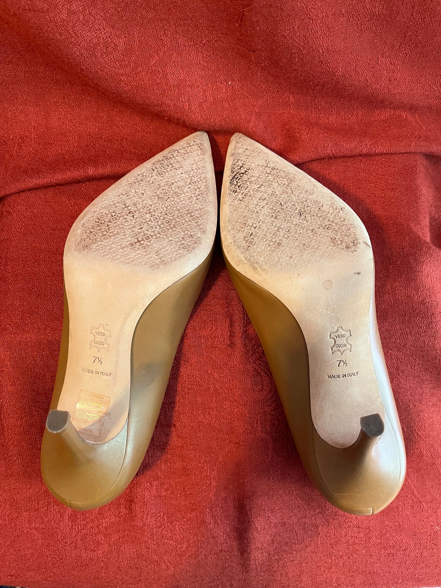Tory Burch Tan and Gold Penelope Cap Toe Leather Pumps