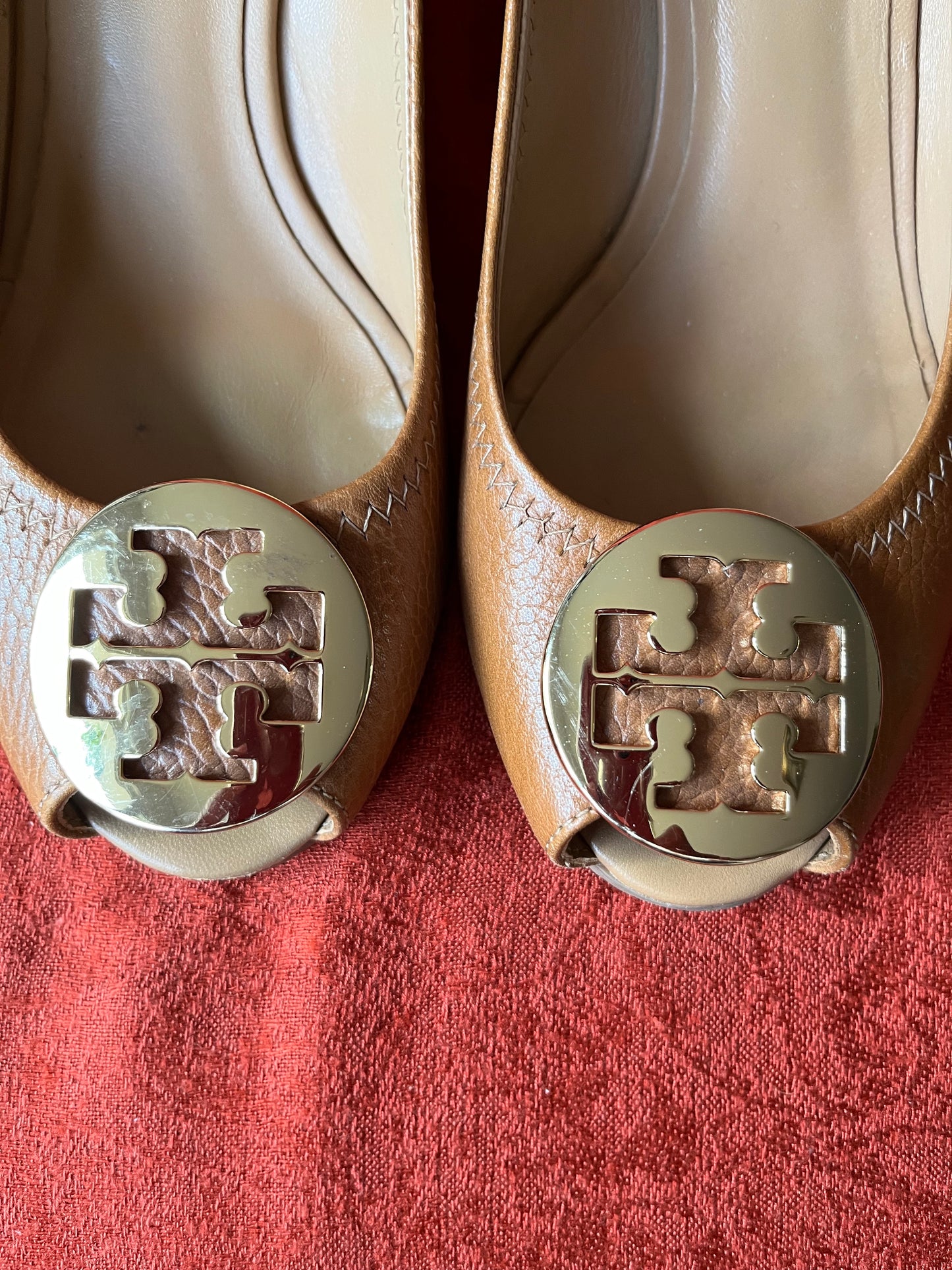 Tory Burch Brown Leather Julianne Peep Toe Wedge Heels-Size 8M