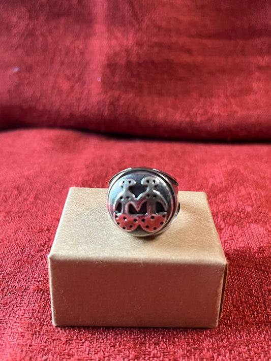 Handcrafted Sterling Silver Dome Ring with Character Motif-Size 7