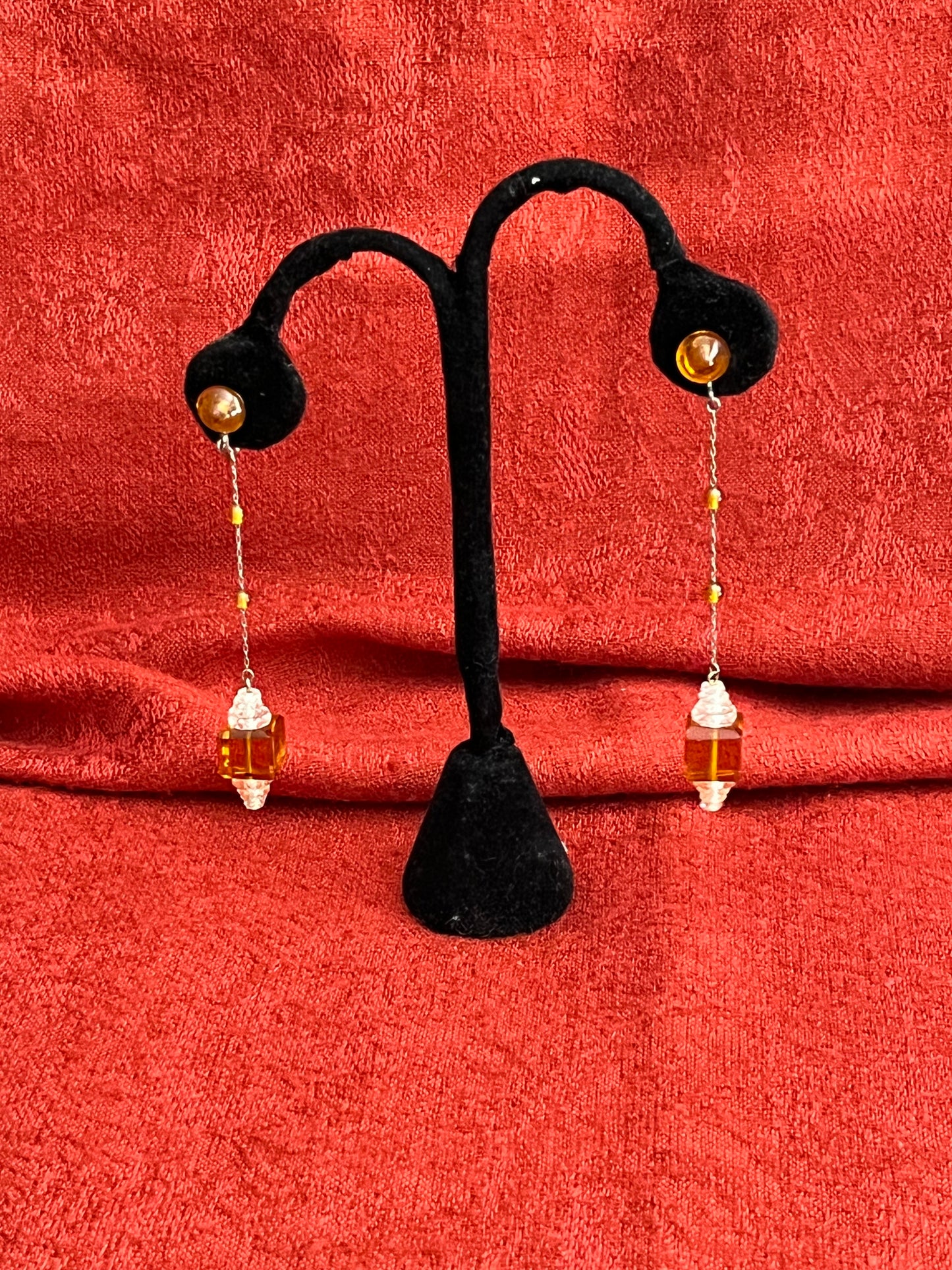 Vintage Glass Screwback Dangle Earrings