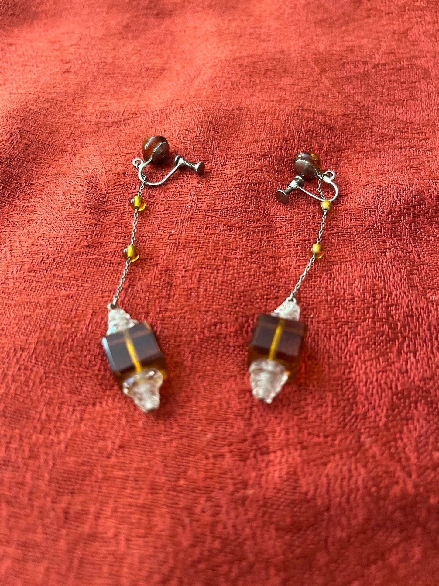 Vintage Glass Screwback Dangle Earrings