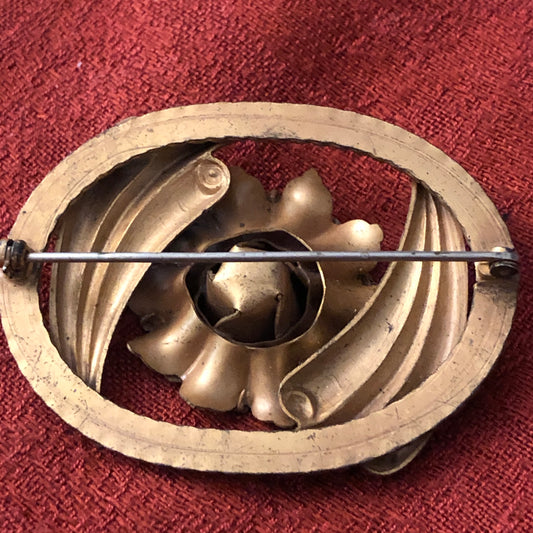 Vintage Brass Finish Scroll Brooch
