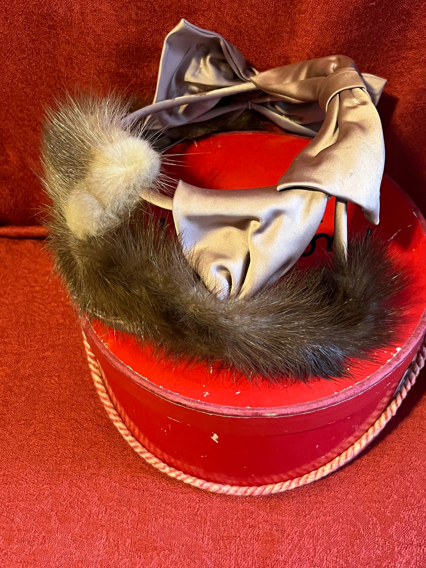 Vintage Halston Wig/Hat Box with Genuine Mink and Satin Head Piece