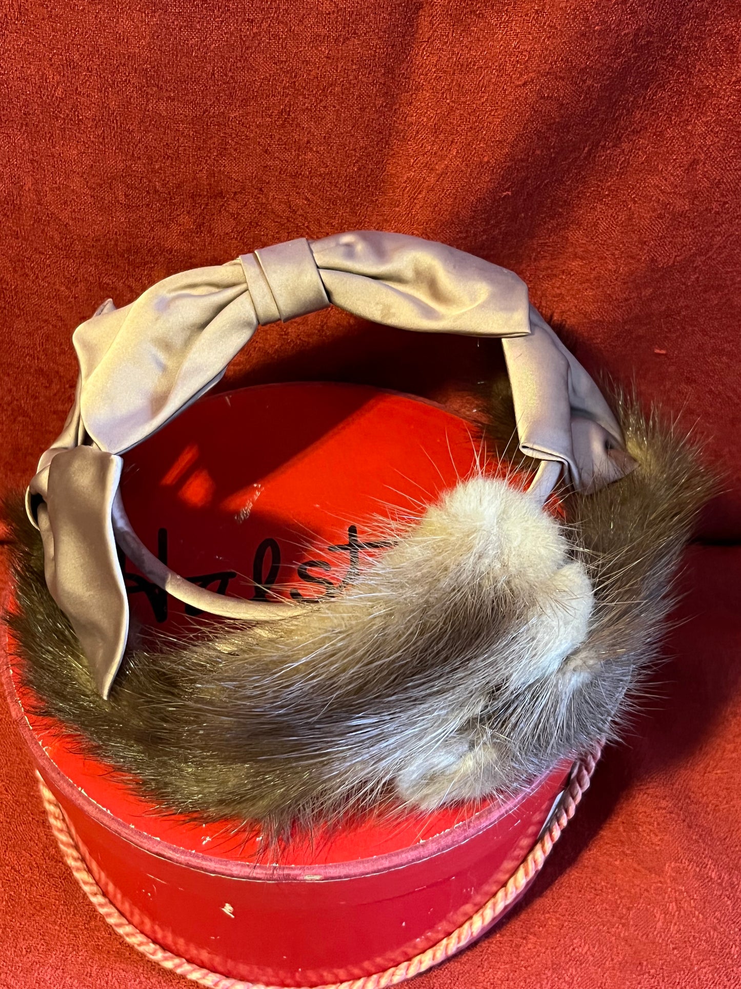 Vintage Halston Wig/Hat Box with Genuine Mink and Satin Head Piece
