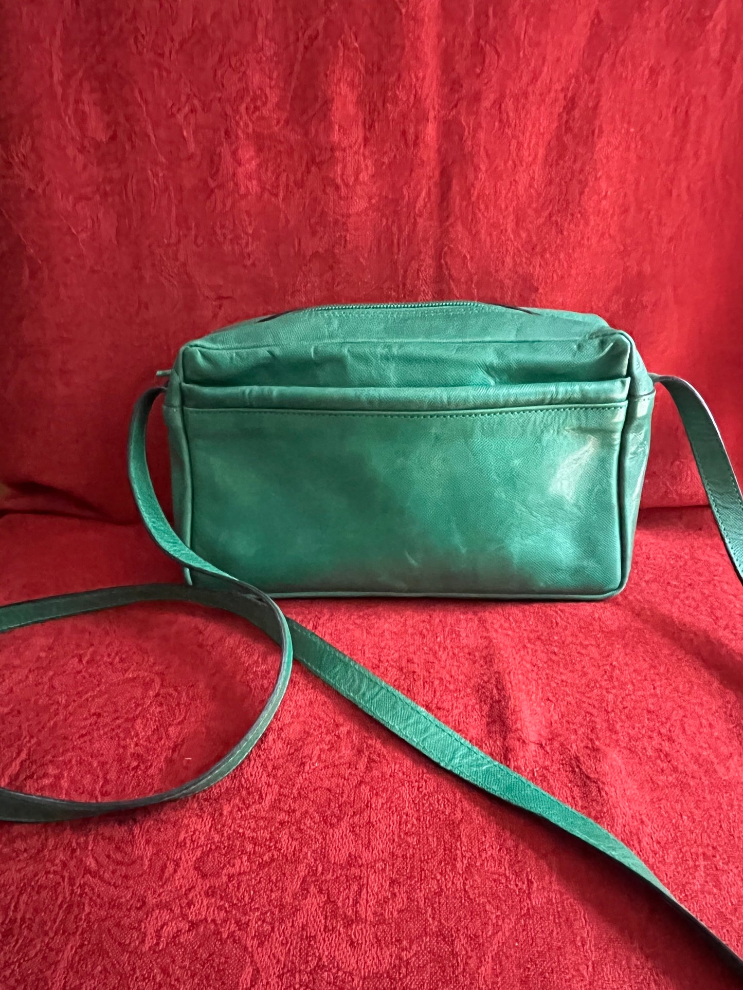 Vintage Green Leather Furla Crossbody Bag