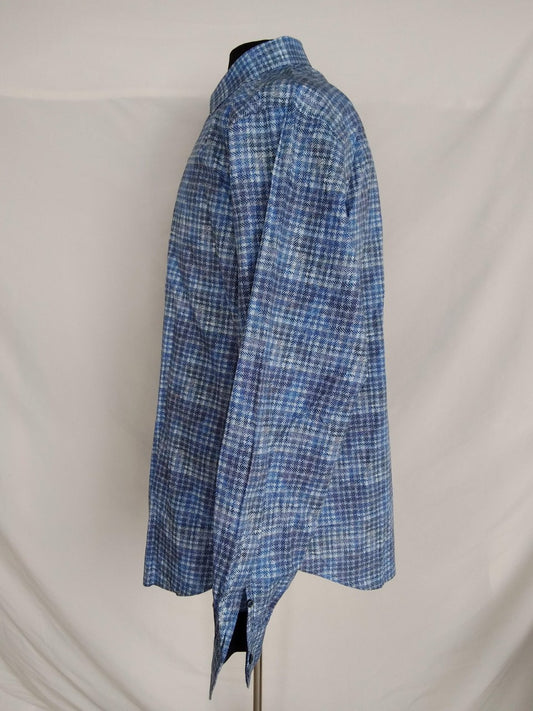 Bugatchi Geometric blue print Long Sleeve Button Up Shirt -  L