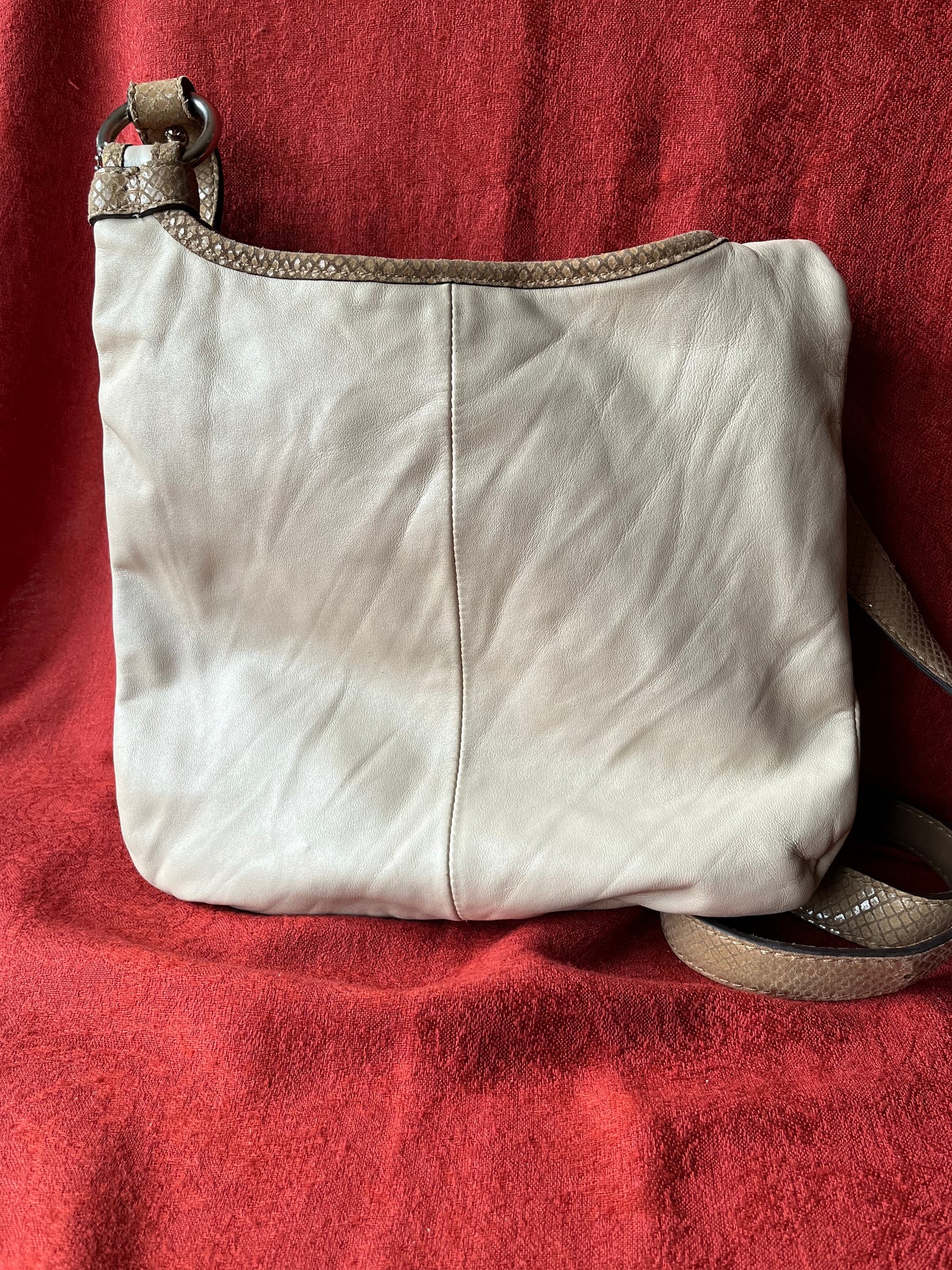 Coach "Penelope" Cream Leather with Tan Snakeskin Trim and Strap Crossbody Bag