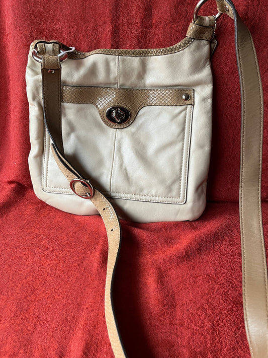 Coach "Penelope" Cream Leather with Tan Snakeskin Trim and Strap Crossbody Bag