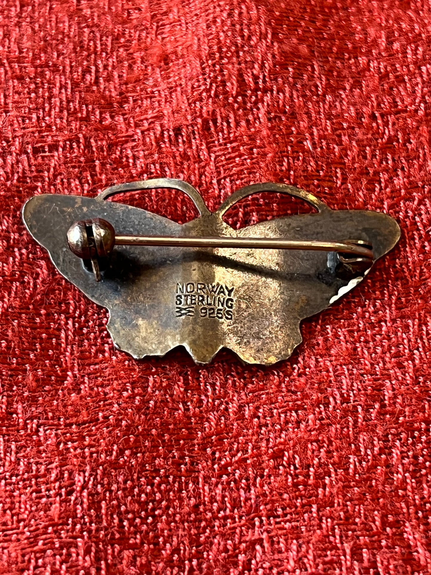 Vintage Mid Century Sterling and Enamel Butterfly Brooch (Norway)